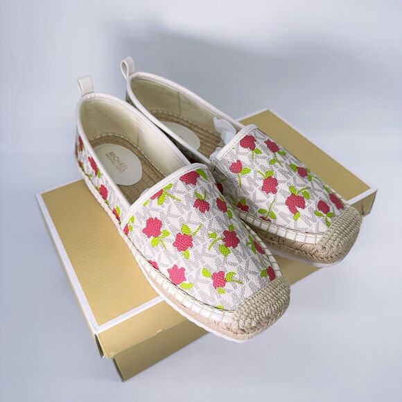 Michael Kors Lenny Espadrille Signature Logo Lux Mini Rose Slip-On Loafer Shoes - Picture 11 of 13